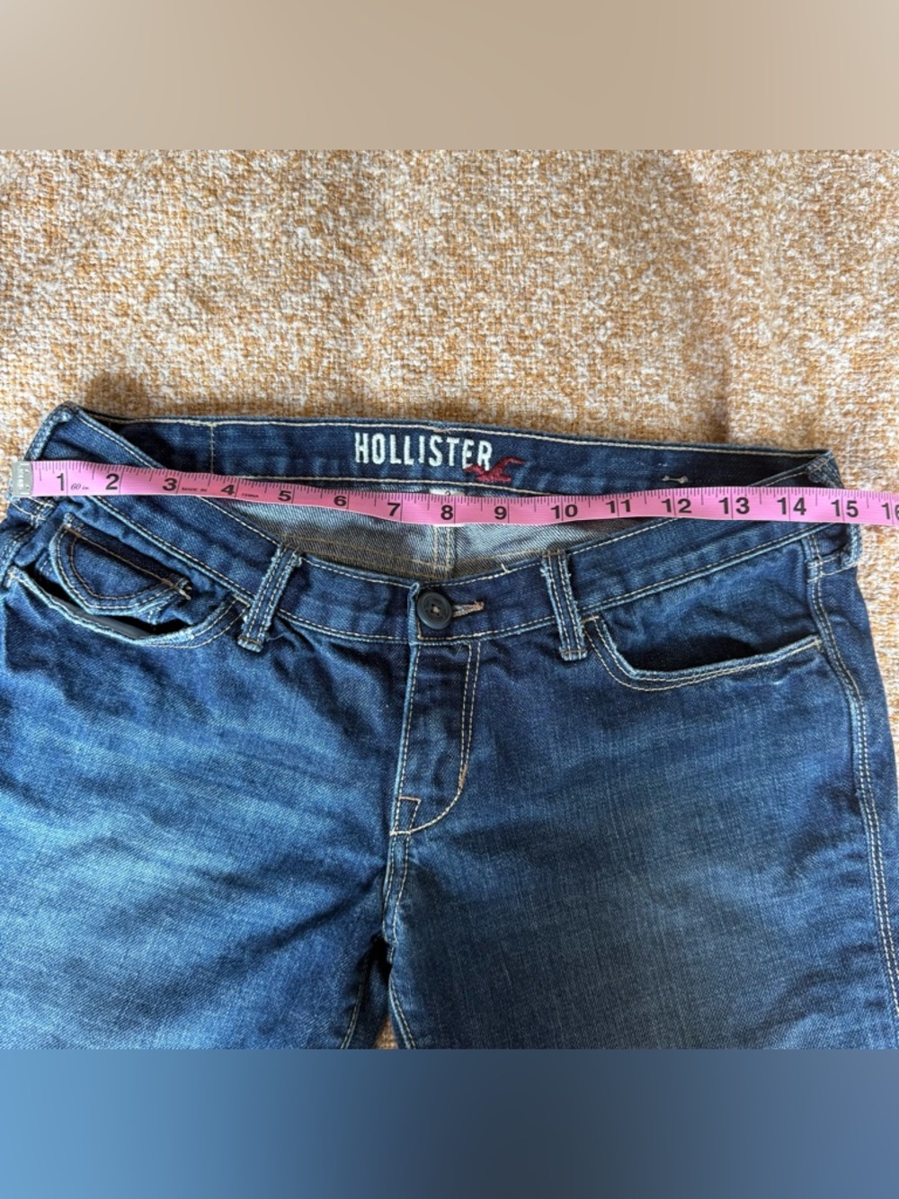 Hollister Jean Shorts Dark‎ Wash Bermuda Cuffed Summer Casual Denim Women’s 3 - Picture 4 of 7